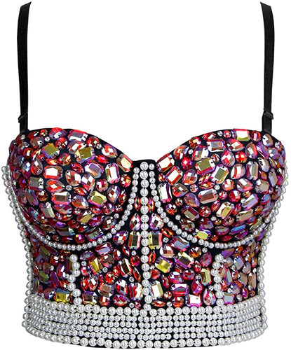 Diamond Purple/Silver Studded Sweetheart Bustier Corset Crop Top