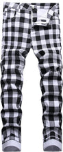 Load image into Gallery viewer, Men&#39;s Casual Black Plaid Stylish Denim Pants