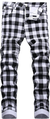 Men's Casual Black Plaid Stylish Denim Pants