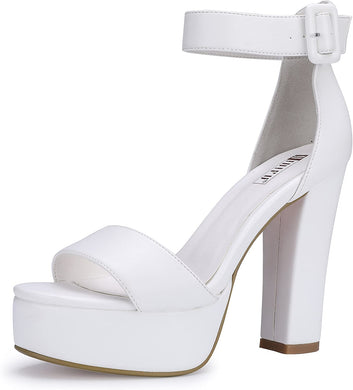 White Elegant Ankle Strap Open Toe Platform Heels Sandals