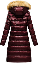 Load image into Gallery viewer, Faux Fur Hooded Wine Red Winter Puffer Style Long Coat