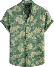 Load image into Gallery viewer, Men&#39;s Green Leaves Print Casual Short Sleeve Shirt
