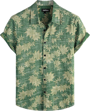 Men's Green Leaves Print Casual Short Sleeve Shirt