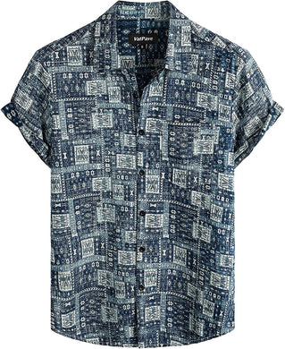 Men's Tribal Blue Multi Print Casual Short Sleeve Shirt