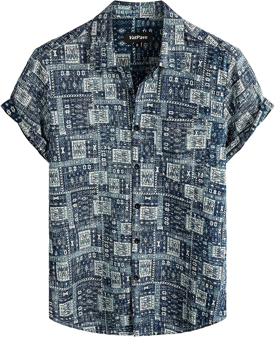 Men's Tribal Blue Multi Print Casual Short Sleeve Shirt