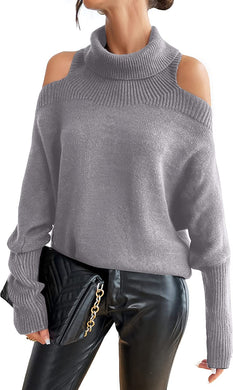 Passion Grey Turtleneck Off Shoulder Batwing Sweaters