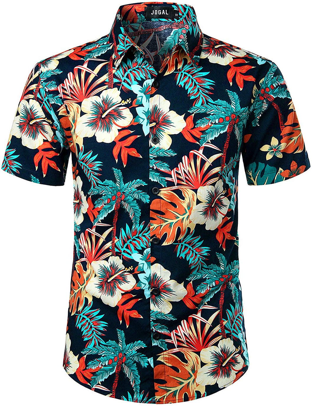 Summer Cyan Blue Floral Button Down Short Sleeve Men's Shirt