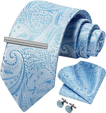 Load image into Gallery viewer, Men&#39;s Paisley Purple Blue Formal Cufflink Tie Clip Set