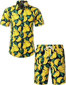 Men's Black Lemon Printed Shorts Set
