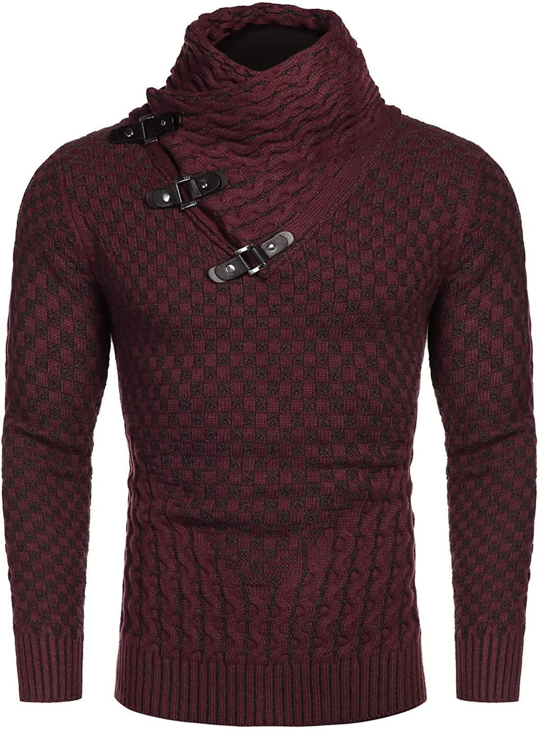 Wine Red Long Sleeve Slim Fit Designer Knitted Turtleneck Sweater