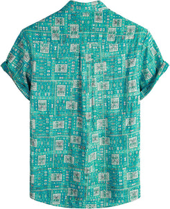 Men's Tribal Teal Multi Print Casual Short Sleeve Shirt