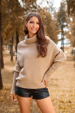 Load image into Gallery viewer, Passion Khaki Turtleneck Off Shoulder Batwing Sweaters