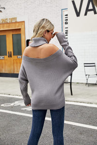 Passion Grey Turtleneck Off Shoulder Batwing Sweaters