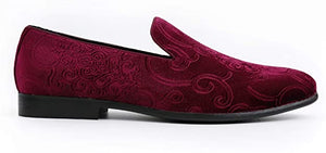 Men's Red Wine Paisley High Quality Velvet Loafer Dress Shoes