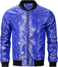 Load image into Gallery viewer, Men&#39;s Light Blue Casual Paisley Windbreaker Long Sleeve Bomber Jacket