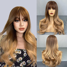 Load image into Gallery viewer, Natural Looking Long Wavy Synthetic Wig w/Bangs