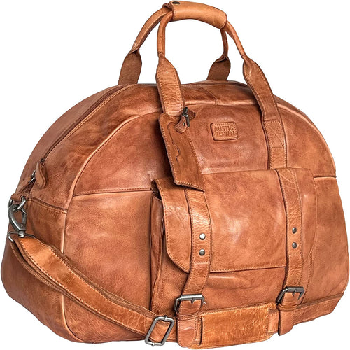 Men's Travel Cognac Leather Carry On Tote Duffle Bag