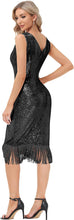 Load image into Gallery viewer, Sparkle Fringe Black Sleeveless Cocktail Sequin Dress