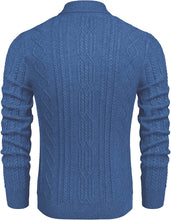 Load image into Gallery viewer, Shawl Collar Blue Pullover Cable Knitted Sweaters