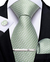 Load image into Gallery viewer, Men&#39;s High Quality Jacquard Silk Sage Green Cufflink Tie Clip Set