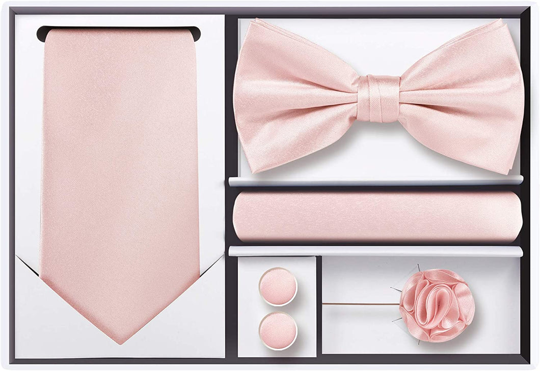 Men's Blush Pink 5pcs Satin Bow tie Set