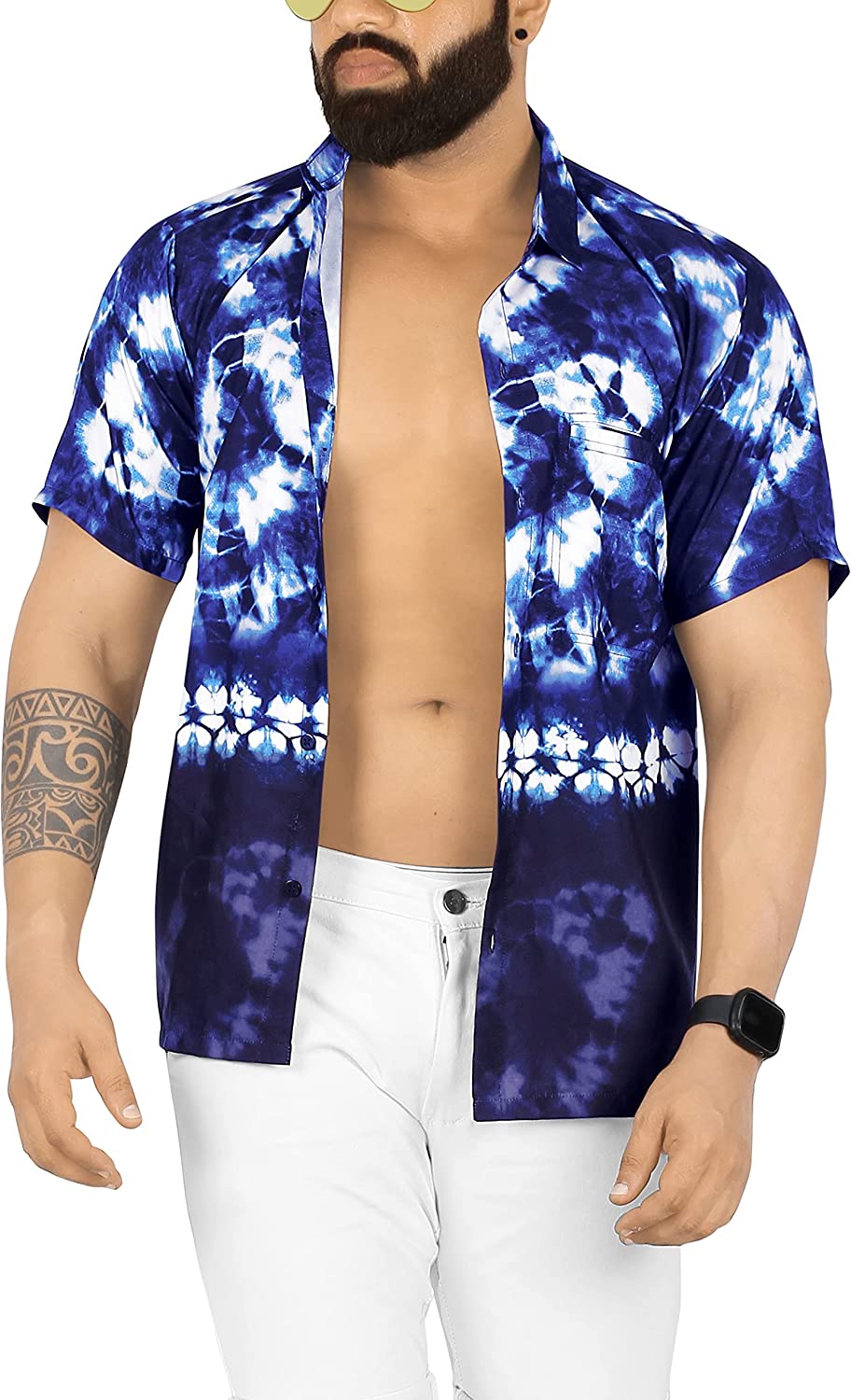 Starlight Royal Blue Short Sleeve Hawaiian Beach Men's Shirt