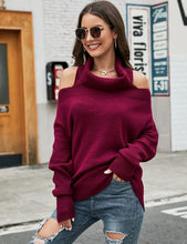 Load image into Gallery viewer, Burgundy Red Knit Long Sleeve Cut Out Sweater