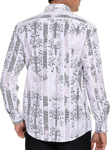 Men's Luxury Printed White Floral Long Sleeve Shirt