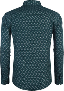 Men's Diamond Green Printed Down Long Sleeve Shirt