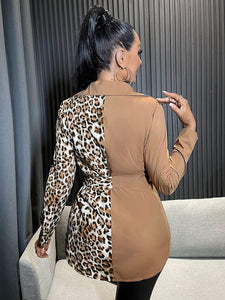 Leopard Printed Long Sleeve Belted Printed Blouse