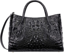 Load image into Gallery viewer, Satchel Designer Black Crocodile Top Handle Bag