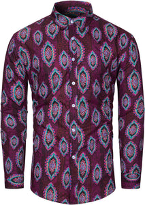 Vintage Wine Red Paisley Long Sleeve Button Down Dress Shirt