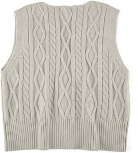 Pullover Cable Knit Vest Sleeveless Loose Fit Sweater Top