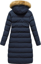 Load image into Gallery viewer, Navy Winter Faux Fur Coat Puffer Warm Jacket with Detachable Hood