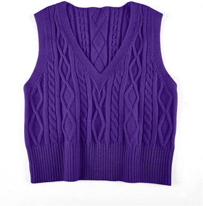 Pullover Cable Knit Vest Sleeveless Loose Fit Sweater Top
