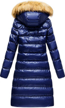 Load image into Gallery viewer, Faux Fur Hooded Navy Blue Winter Puffer Style Long Coat