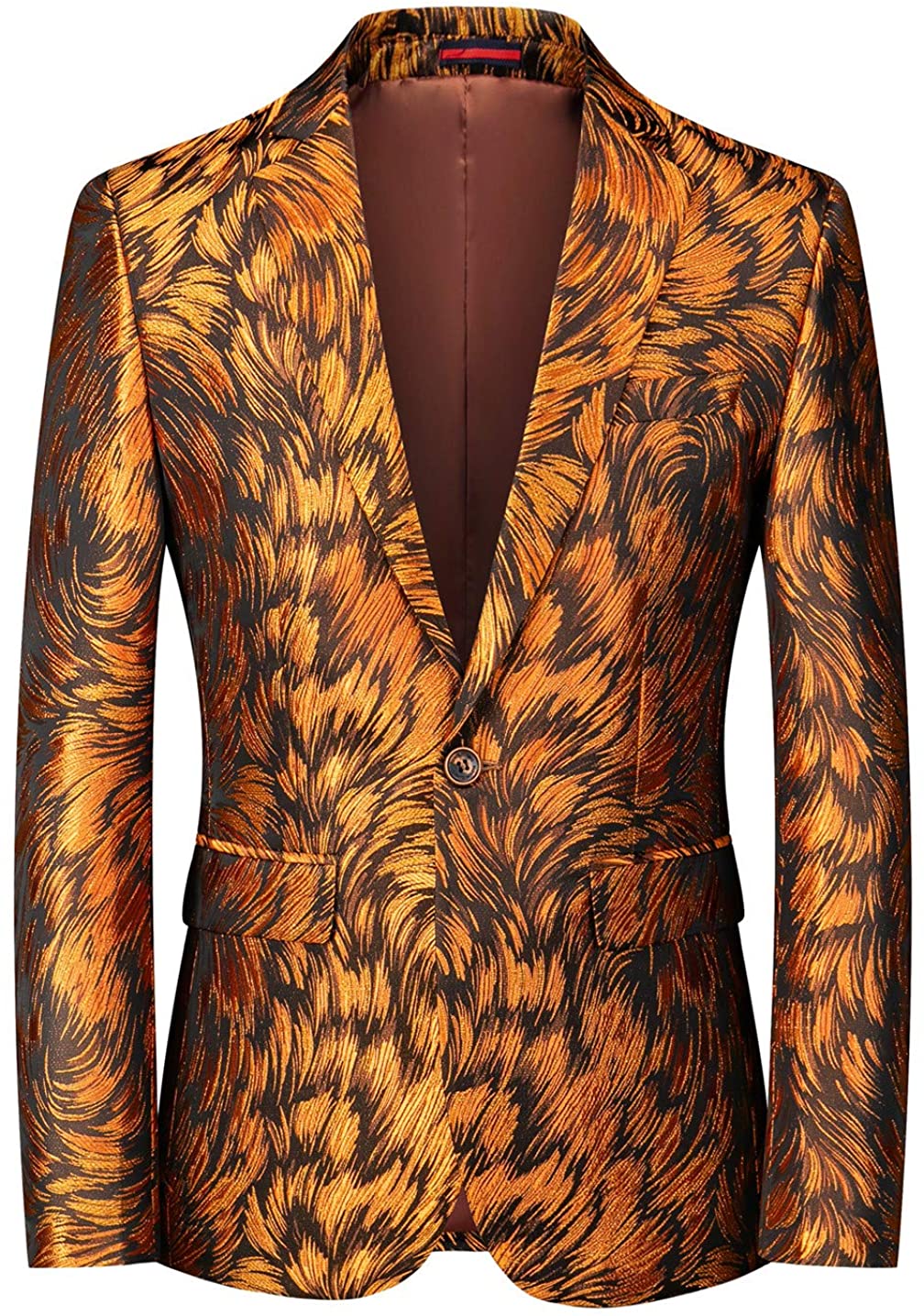 Italian Style Men's Single Breasted Golden Brown Leaf Printed Fully Lined Blazer