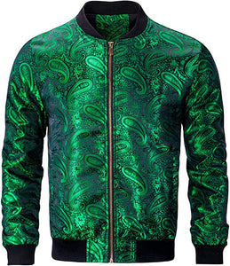 Men's Light Blue Casual Paisley Windbreaker Long Sleeve Bomber Jacket