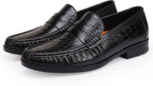 Load image into Gallery viewer, Men&#39;s Crocodile Printed Black Leather Slip-On Penny Loafers
