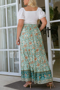 Plus Size Sage Green Floral Maxi Skirt