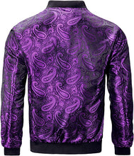 Load image into Gallery viewer, Men&#39;s Silver Casual Paisley Windbreaker Long Sleeve Bomber Jacket