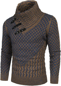 Men's Brown Long Sleeve Slim Fit Designer Knitted Turtleneck Sweater