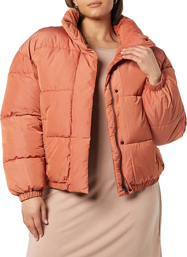 Mock Neck Terracotta Short Women's Puffer Jacket