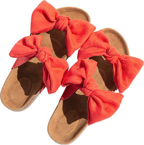 Summer Pink Knot Suede Leather Soft Cork Slip On Sandals