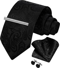 Load image into Gallery viewer, Men&#39;s Paisley Green Formal Cufflink Tie Clip Set