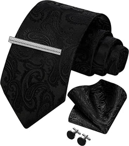 Men's Paisley Green Formal Cufflink Tie Clip Set