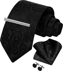 Men's Paisley Blue Formal Cufflink Tie Clip Set