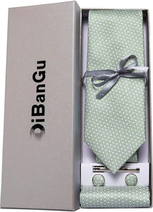 Men's High Quality Jacquard Silk Sage Green Cufflink Tie Clip Set