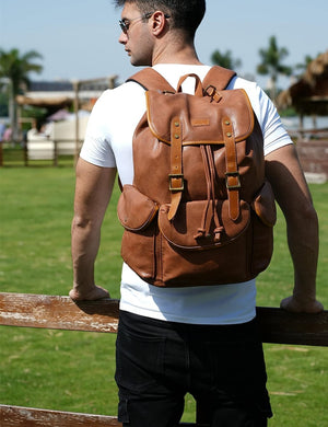 Vintage Brown Soft Faux Leather Travel Backpack