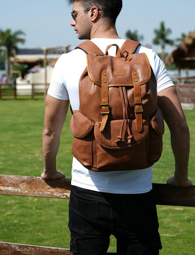 Vintage Brown Soft Faux Leather Travel Backpack